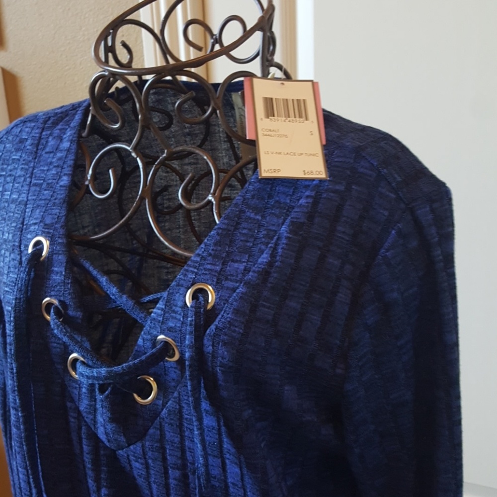 Chenault Colbalt Lace Up Blue Top - Picture 3 of 5